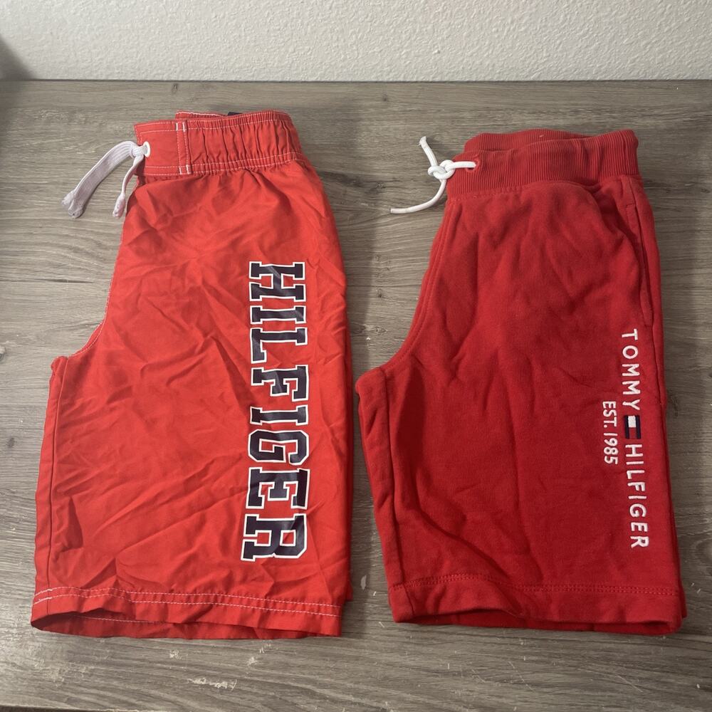 Lot of 2 Tommy Hilfiger Boys Red Shorts Size L 12/14 Swim Trunks